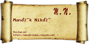 Manák Niké névjegykártya